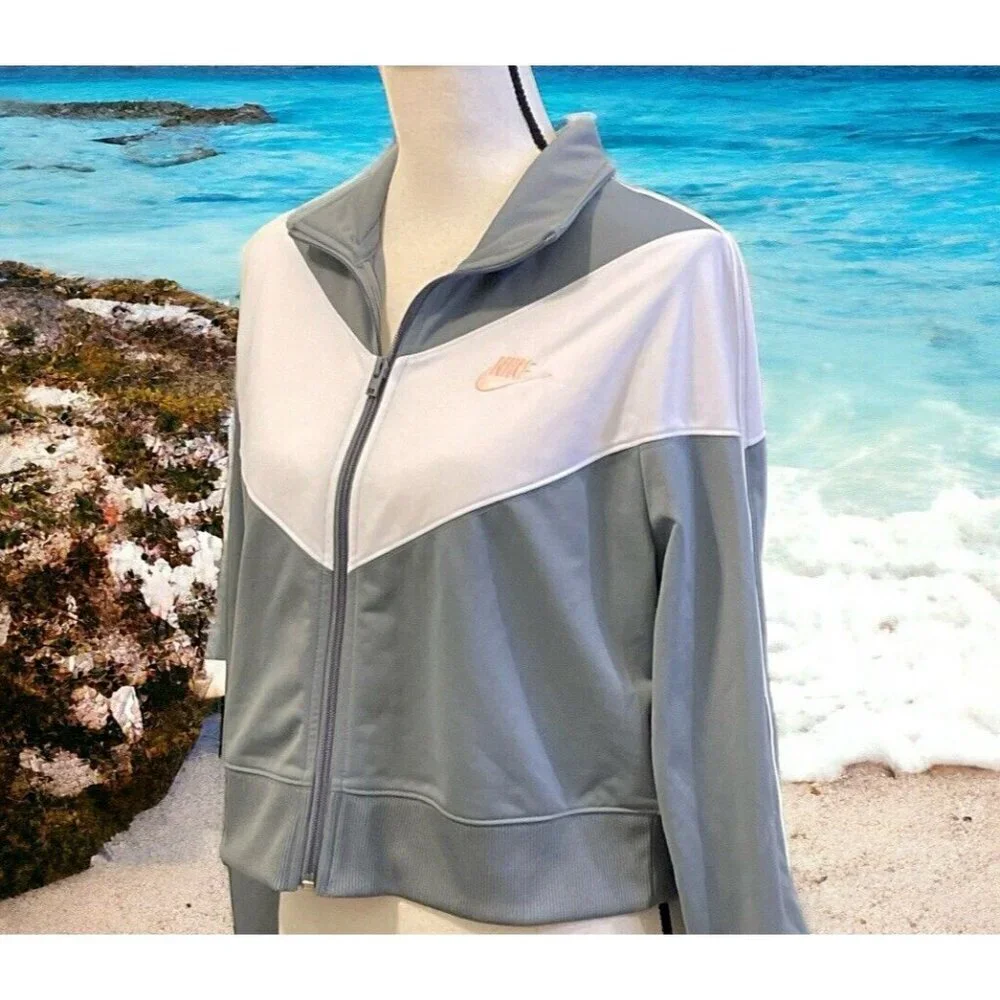 Nike Womens Sportwear Heritage Track Jacket Size L Cool Gray